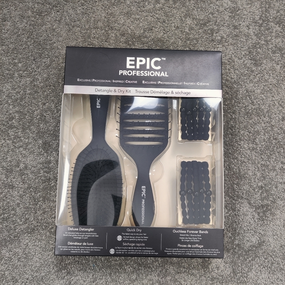 Epic Professional Detangle & Dry Kit Hair Brush and Hair Band Gift Set NIB NEW